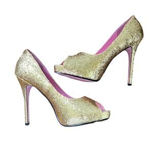 Leg Avenue Ella Gold Glitter Covered Peep Toe Platform